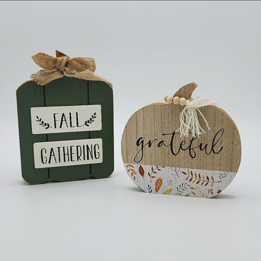 NEW! Set of 2 Pumpkin Wood Sitters